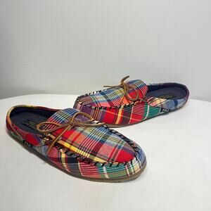 Polo Ralph Lauren McGuire Slippers Mules Madras Red Plaid Mens Lounge Casual 10